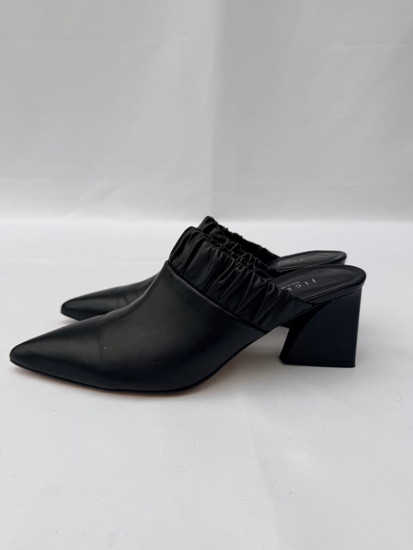 Jigsaw Black Leather Mules