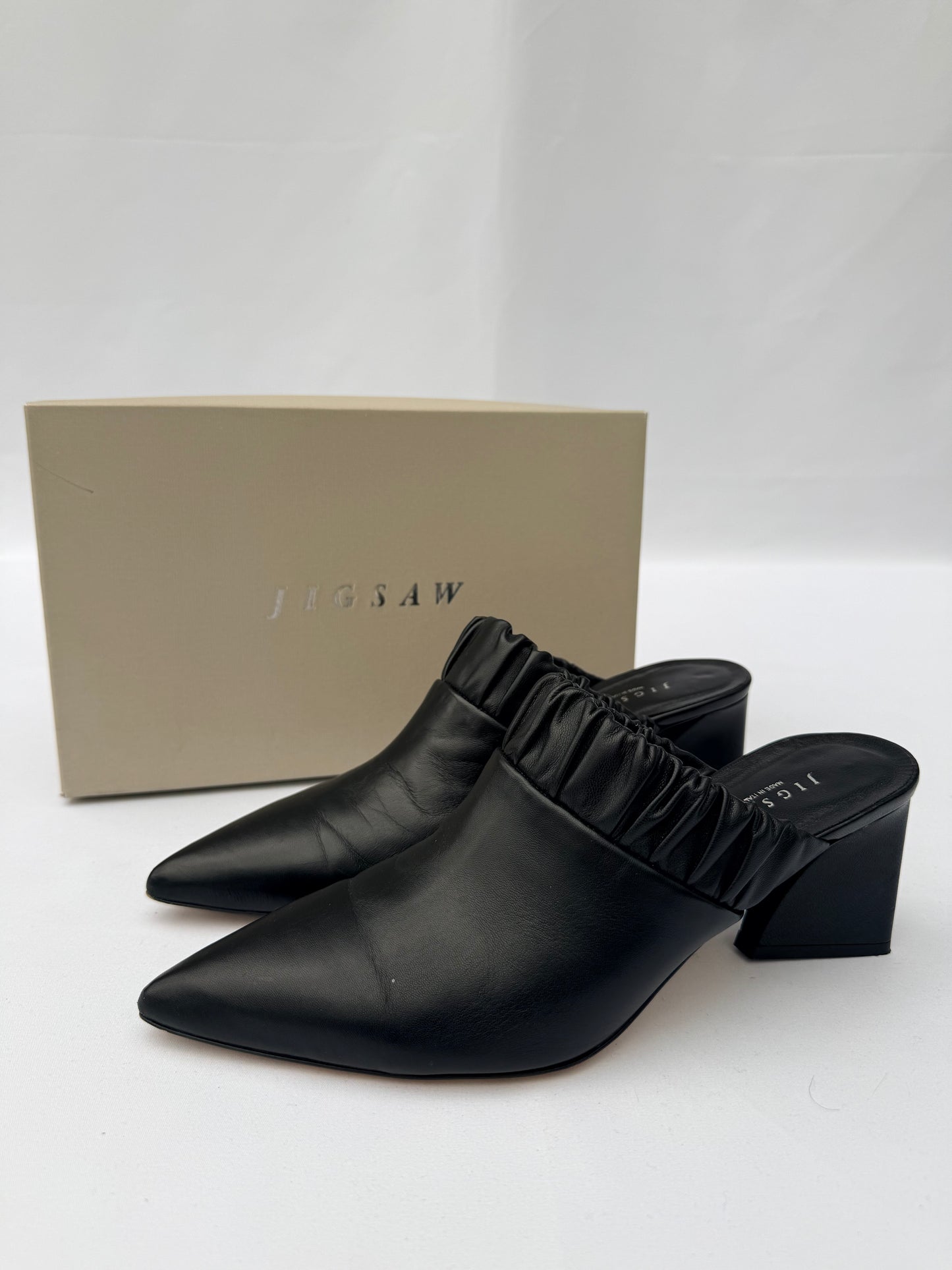Jigsaw Black Leather Mules